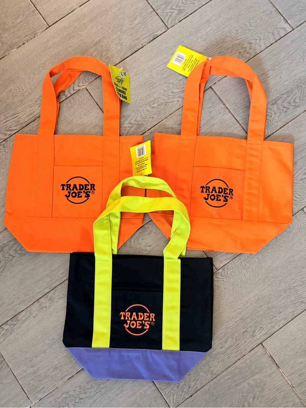 Trader Joe's Mini Canvas Halloween Tote Bags - Set of 3 - Orange (2x), multi